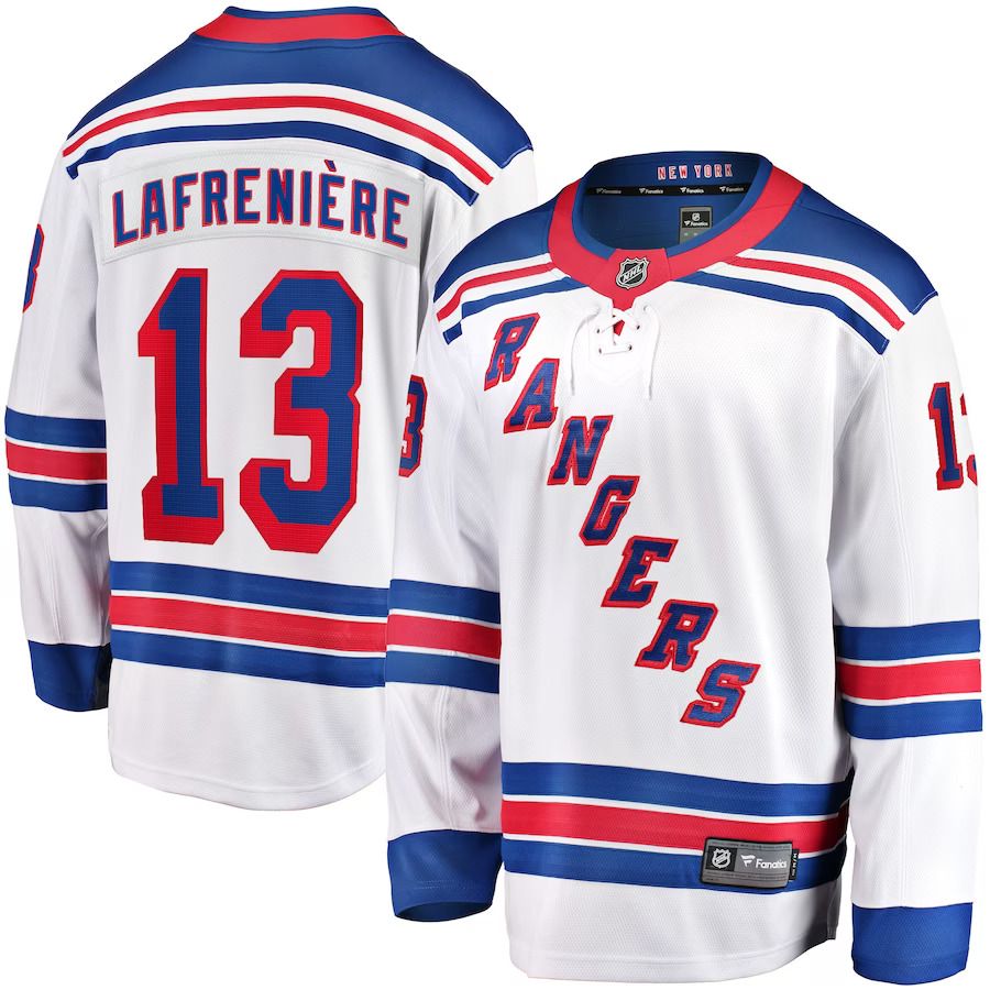 Men New York Rangers 13 Alexis Lafreniere Fanatics Branded White Away Premier Breakaway Player NHL Jersey